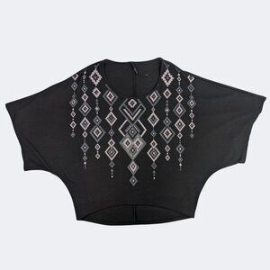 Southwestern Black Cropped Studded Dolman Top One Size